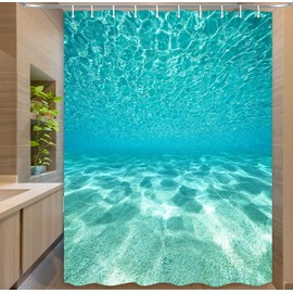MERCHR Cute Teal Blue Ocean Shower Curtain, Nature Underwater Sea World Sand Beach Bathroom Curtains Waterproof Fabric, 60X72 Inches