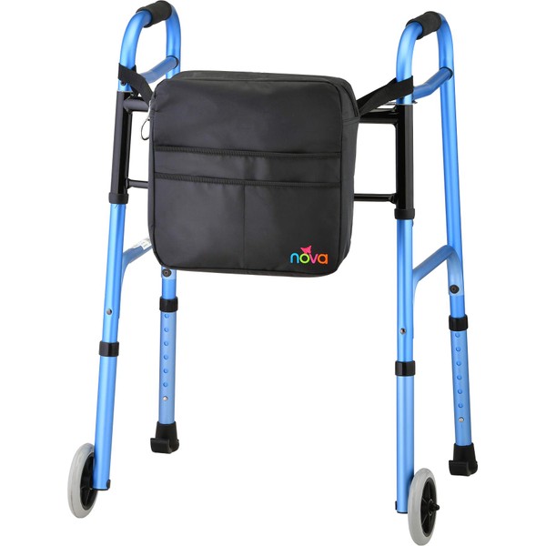 NOVA Medical Products Walker Bag, Large Carry Bag with 3 Front Pockets for All Walkers, Black, 1 Count (Pack of 1)