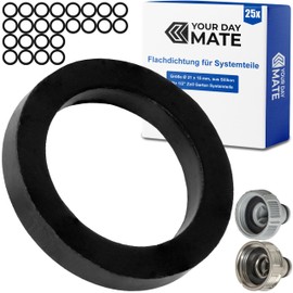 Replacement Flat Seal Set, 25 Pieces, for G 1/2 Inch Garden System Parts, Compatible with Gardena 21 mm Tap Connector, 18200, 18240, 1149, 949, Made of Rubber, Diameter 21 x 15 mm, Repair Seal Kit for