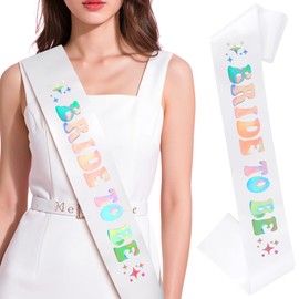 KICOSY White Satin Bride to Be Sash with Dazzling Holographic Letters - Ideal for Bachelorette Party & Bridal Shower
