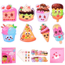 Valentines Day Cards for Kids - 32 Valentines Scratch and Sniff Cards + 32 Pink Envelopes + 32 Cute Temporary Tattoos, 8 Food Styles, for Class Events, School Valentine’s Parties, Gift Exchanges