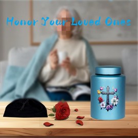 160 lbs Large Urns for Adult Male Female Ashes, Decorative Cremation Urn for Human Ashes, Beautiful Peaceful Love of Cross Funeral Burial Urn, Stainless Steel Keepsake Urn (Medium urns Cross)