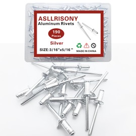 ASLLRISONY 190Pcs Pop Rivets,Aluminum Rivets,Aluminum Grip and Steel Mandrel (Silver, 3/16"*3/8")