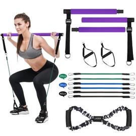 LADER Pilates Bar Kit with Resistance Band, Portable Resistance Band and Toning Bar Yoga Pilates Equipment Exercise Stick 8 Shape Body Shaping Resime Bar, Adjustive 20lb 30lb 40lb