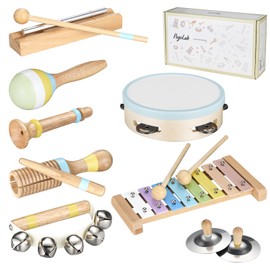 POGOLAB Kids Musical Instruments, 8 Wooden Toddler Musical instruments Montessori Baby Musical Toys with Xylophone/Tambourine/Baby Maracas, Kid Percussion Instruments Toy for 3 4 5 6 Boy Girl Gift