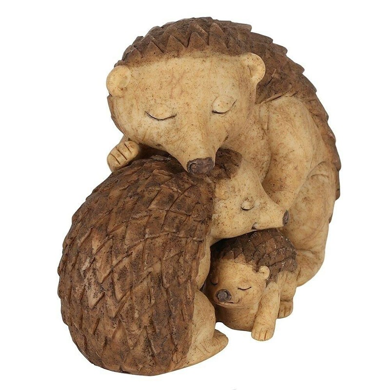 Adorable Brown Resin Hedgehog Family Ornament - 8cm x 11cm
