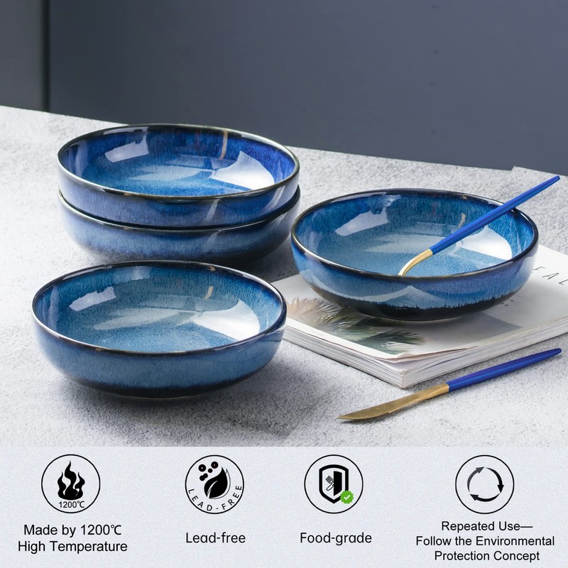 UNICASA Ceramic Pasta Bowls, Porcelain Salad Set of 4, 26