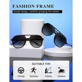 MASDUN Retro Square Aviator Sunglasses Womens Mens 70s Stylish Vintage Double Bridge Sun Glasses