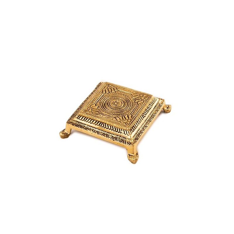 Tarini Gallery Brass Handcarved Chowki Small Stool Bajot elevated Engraved
