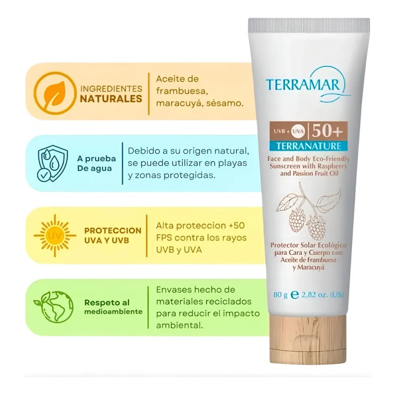 Protector Solar Fps 50+ Ecologico Frambuesa Y Maracuya
