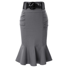 Belle Poque Gray Skirt for Work Vintage High Waist Stretch Pencil Skirt for Women Business Gray L
