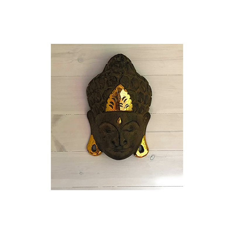 Carved Wood Buddha Mask | Buddha wall mask hanging wall