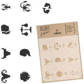 NAKLEO DIY Reusable Plastic Stencil - 15 x 21 cm - Zodiac Symbol - Art Craft Wall Painting Pattern Template Scrapbooking Decoupage - Fabric Furniture Wood