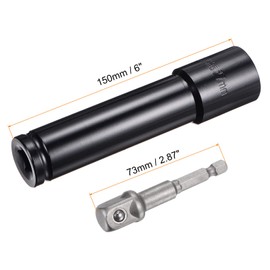 sourcing map 1/2 Inch Socket Wrench Accessory Set 27 mm Deep Hexagonal Socket with 6 Inch Length and 1/4 Inch Hex Shank Adapter