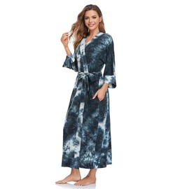 Women's Long Robes Floral Modal Long Kimono Robes Full Length Dressing Gown Soft Sleepwear