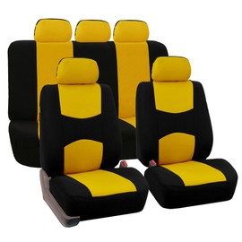 FH Group Car Seat Covers Rear Solid Bench Car Seat Cover Flat Cloth Yellow Black Full Set Seat Covers Universal Fit Car Seat Protector for Vans Car Truck and SUV Interior Accessories Van Seat Covers