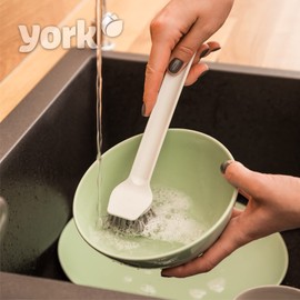 YORK Comfort Ergonomic Dish Brush 250 x 55 x 60 mm to Handle Any Dirt Practical Dish Brush Dish Brush with Scraper Kitchen Brush for Your Home Washing Up Brush Round
