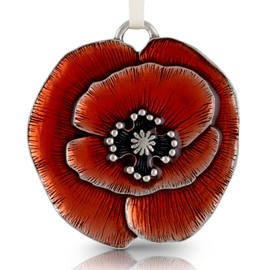 Danforth Remembrance Poppy Ornament (Red) – Handcrafted Pewter Military Veterans Ornament - Satin Ribbon, 1 ¾”, Made in USA