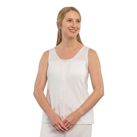 Gentle Touch Post Mastectomy Recovery Camisole- Includes Drain Pockets and Breast Forms White/White