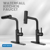 WEWE Waterfall Kitchen Faucet with Pull Down Sprayer, Black Kitchen
