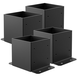 SPACEEUP 6x6 Post Base 4 Pcs, Inner Size 5.6"x5.6" Deck Post Base, Heavy Duty Powder-Coated Post Anchor Black Wood Post Brackets for Decking Porch Railing Support