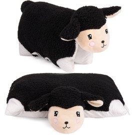 BRUBAKER Cuddly Toy Cushion Sheep - 2-in-1 Stuffed Toy and Cuddly Cushion - 40 x 30 cm Decorative Cushion - Hinged Children's Plush Cushion with Velcro Fastening - Animal Cushion Sheep Cushion - Black