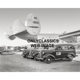 1939 Pan Am Airways Boeing Clipper Ship Airplane CA Photo GMC Trucks Bulldozer