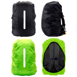 VINEST 2Pcs Waterproof Backpack Cover with Reflective Strap, 30-55L Reflective Rucksack Covers in Polyester, Lightweight Waterproof Bag Cover for Outdoor Hiking Riding Climbing(M)