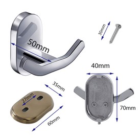 BOOKARROW Pairs Bathroom Towel Hooks(2 Pack), Heavy Duty Round Chrome Twin Robe and Door Hook, Wall Mount Screw Fixed Coat Hanger in Bedroom or Kitchen 7113-2PCS