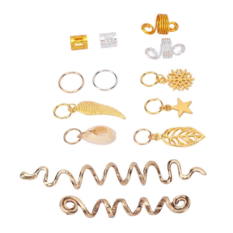 206pcs Dreadlocks Hair Jewelry Rings DIY Alloy Metal Golden Silver