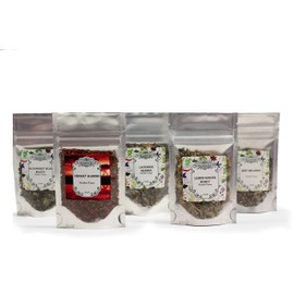 Nelson's Tea - Caffeine Free Tea Sampler - Blueberry Acai Mojito, Cherry Almond, Lavender Orange, Lemon Ginger Honey, Mint Mélange (Sample Sizes)
