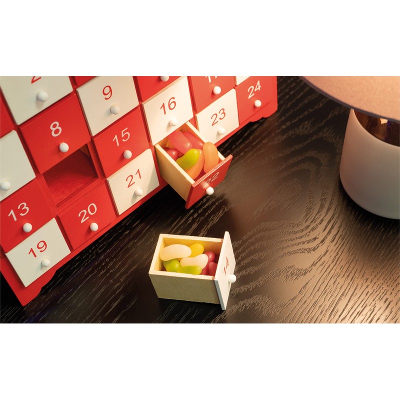 Wooden Advent Calender with 24 individual Drawers and Lights