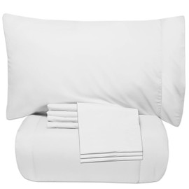 Sweet Home Collection 7 Piece Bed-in-A-Bag Solid Color Comforter & Sheet Set, Full, White