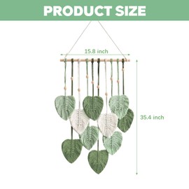 Urbun Macrame Leaves Wall Hanging - Chic Feather Boho Macrame Wall Decor Handmade Yarn Tassels Woven Wall Art Leaf Tapestry Bohemian Decoration for Nursery Bedroom Living Room,15.7 x35.4Inch