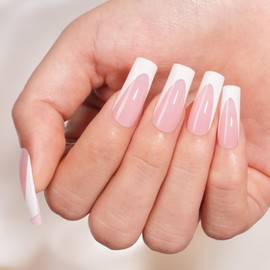 Vansiho Pink Deep French Gel Nail Tips, 150Pcs Long Square Soft Gel Nail Tips, French Tips Press on Nails, Fake Nails for Nail Art DIY 15 Sizes