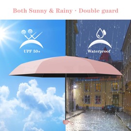 EEPLUYTY Mini Umbrella, Six Bone Umbrella, UV Protection Umbrella, Outdoor Sun Protection Umbrella, Rain or Sunshine Umbrella, UV Protection and Portable, lightpink