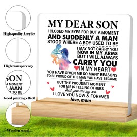 Best Son Gifts From Mom, Gift for Son Birthday Christmas Graduation, Gifts for Son, Meaningful My Dear Son Acrylic Desk Sign Decor