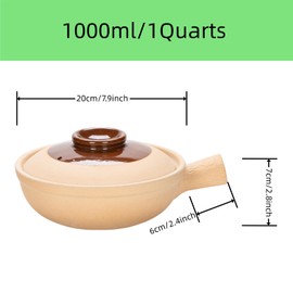 XICHENGSHIDAI Ceramic Clay Pot with Handle, Casserole Stew Pot with Lid, Stockpot Cookware Heat-resistant Dish with Handle -1000ml/1Quarts