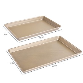 Kitcom Nonstick Cookie Sheet Baking Pan Sets 2 Piece, Heavy Duty Carbon Steel Professional Half Baking Sheets, 17.7x12.8in,14.7x10in, Champagne Gold