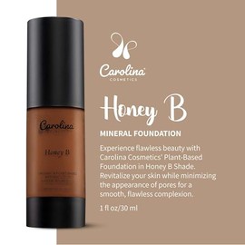 Carolina Cosmetics Base Maquillaje Tono Honey Origen Vegetal Hidratante Minimiza Poros Cobertura Modulable Vegana Ogm Parabenos