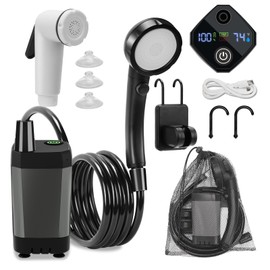 NOVCAPAR Portable Camping Shower, 6000mAh Rechargeable Camping Shower Pump with LCD Display Rechargeable Camping Shower, IPX8 Waterproof High Pressure Electric Outdoor Shower for Hiking, Travel