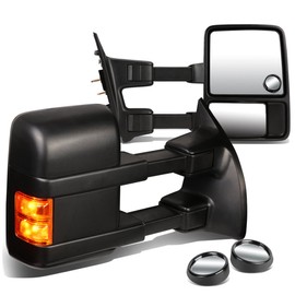 Compatible with Super Duty Black Textured Telescoping Manual Extendable Amber Signal Towing+Circle Blind Spot Mirror