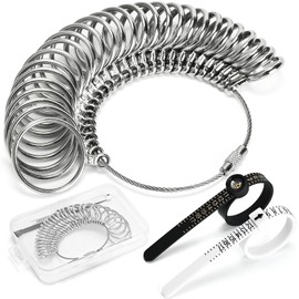 Ring Sizer Measuring Tool, 3 Types, 27 Pcs Metal Ring Sizing Kit, US Sizes 0-13 with Half Size, 2 Pcs Plastic Finger Measurer for Men/Women, USA 1-17 with Magnified Glass