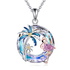 AINFQY Flamingo Necklace for Women 925 Sterling Silver Flamingo Pendant Palm Trees Necklace Crystal Jewelry Gift