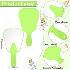Jetec 2 Pieces Tooth Shaped Handheld Mirror Cute Makeup Mirror Hand Held Plastic Dental Mirrors with Handle Cosmetic Hand Mirror for Women Men Girls and Kids (Green, White)