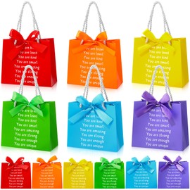 Kolldenn 12 Pack Back to School Gifts Bags for Students Rainbow Inspiration Bag with Handles and Ribbon First Day of School Party Favors for Birthday Party Supplies (Classic Style)