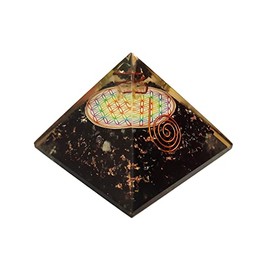 BHHROOM Black Tourmaline Flower of Life Crystal Orgone Pyramid E-Energy Protection 60-70MM
