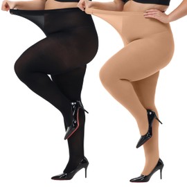 HeyUU Women's Tights Plus Sizes High Waist Semi Transparent XL-4XL, Black+Skin Color