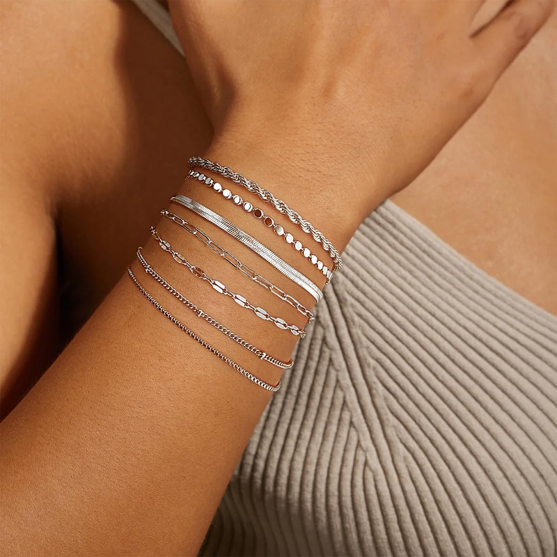 Kyerlyn Dainty Silver Bracelets for Women, Sterling Silver Bracelet Stack
