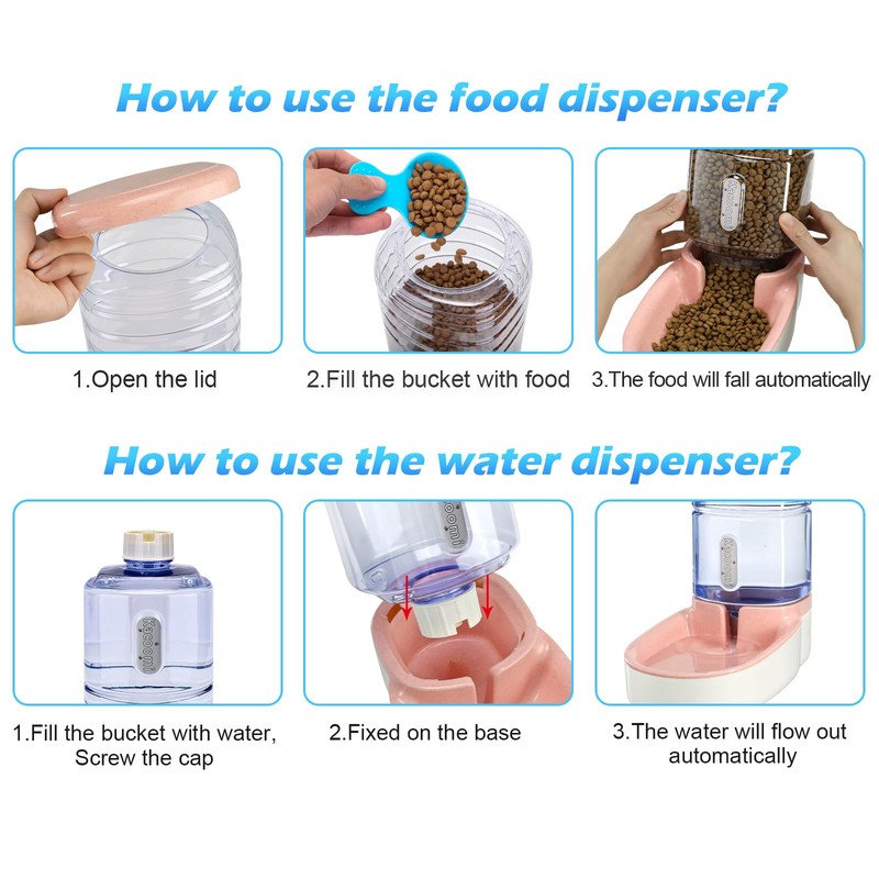 Automatic Dog Cat Feeder and Water Dispenser Gravity Food Feeder